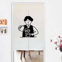 Kaffee Barista Sketch Print Doorway Noren Vorhang, Baumwoll-Leinen-Kunst-Wand-Dekor, 85x140 cm, Weicher Stoff-Raumteiler von DoubleKong