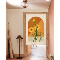 Ölgemälde Sonnenblume Eingang Noren Vorhang, Kunst Wandteppich Innen Grün Blumen Wohnkultur, Baumwolle Leinen Weicher Stoff Raumteiler von DoubleKong
