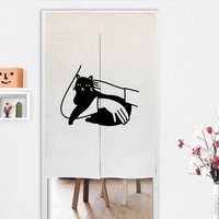 Schwarze Katze Skizze Print Doorway Noren Vorhang, Baumwolle Leinen Kunst Wand Wandbehang, 85x140cm, Weicher Stoff Raumteiler von DoubleKong