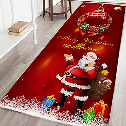 Doubleer Weihnachtsteppich 3D Rutschfest Weihnachtsdruck Teppich Wohnzimmer Boden Küche Badezimmer Teppich Weihnachtsmann & Reh Weihnachtsbaum Schneemann von Doubleer