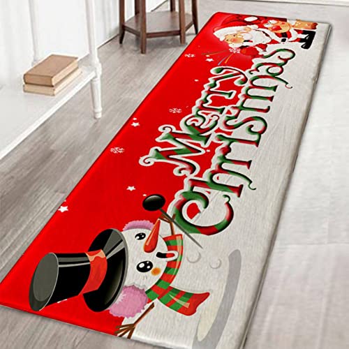 Weihnachtsteppich 3D Rutschfest Weihnachtsdruck Teppich Wohnzimmer Boden Küche Badezimmer Teppich Weihnachtsmann & Reh Weihnachtsbaum Schneemann von Doubleer