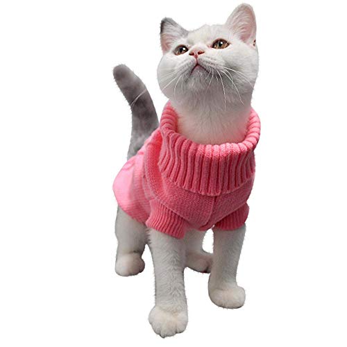 Doublehero Haustier Kleidung Herbst Winter Strickpullover Kostüm Jacke Mantel Rollkragen Warm Hundebekleidung Katze Kleiner Hunde Pulli Hemden Shirts Niedlich Haustierkleidung (XS, Rosa) von Doublehero