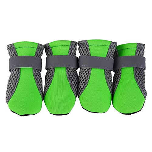 Doublehero Hundeschuhe 4 Stück Pfotenschutz -Rutsch Wasserdicht Hundestiefel mit Verstellbaren Reflektive Bänder für Kleines Medium Große Hunde (Grün, XL) von Doublehero