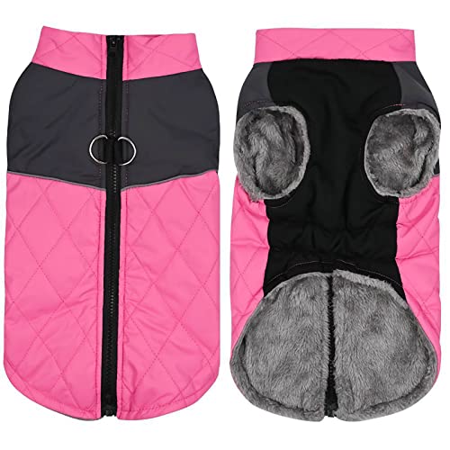 Fleecejacke Winterjacken für Hunde wasserdichter Haustiermantel Winterwarmer Hundemantel für kleine mittelgroße Hunde Regenmantel Für Hunde Mit Geschirr (Pink, S) von Doublehero