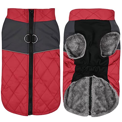 Fleecejacke Winterjacken für Hunde wasserdichter Haustiermantel Winterwarmer Hundemantel für kleine mittelgroße Hunde Regenmantel Für Hunde Mit Geschirr (Red, L) von Doublehero