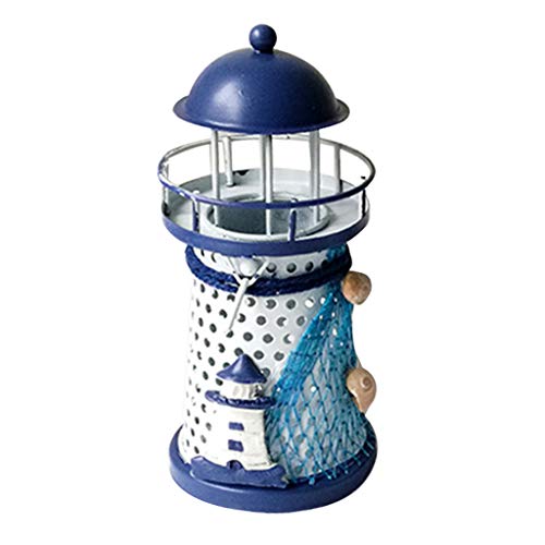 Windlicht Laterne Vintage Eisen Leuchtturm Kerzenhalter Teelichthalter Deko Modell, Windlicht Leuchtturm aus Keramik, Kerzenlaternen Kerzenständer Nautische Maritime Deko (A) von Doublehero