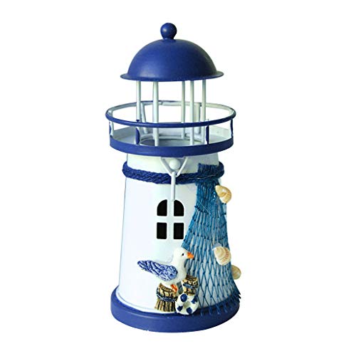 Windlicht Laterne Vintage Eisen Leuchtturm Kerzenhalter Teelichthalter Deko Modell, Windlicht Leuchtturm aus Keramik, Kerzenlaternen Kerzenständer Nautische Maritime Deko (C) von Doublehero