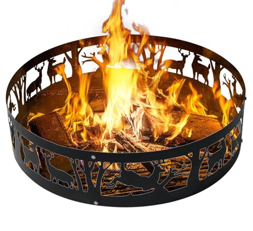 Doubleriver Feuerschalenring, 91,4 cm, robuster Stahl, rauchfreier Feuerringeinsatz für Holzverbrennung, große runde Feuerschalenauskleidung für Camping, Hinterhof, Terrasse, Garten (91,4 x 22,9 cm) von Doubleriver