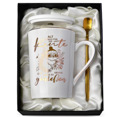 Doublewhale Renteneintritt Geschenk Männer & Frau, Geschenke zum Rentner, Ruhestand Geschenk Tasse für Kollegen, 14 Oz Rente Keramik Marmor Kaffeebecher mit Deckel, Löffel und Geschenkbox von Doublewhale