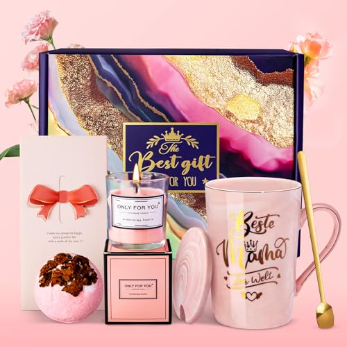 Doublewhale Muttertagsgeschenk, Geschenke für Mama, Muttertagsgeschenke für Mama, Geburtstagsgeschenk für Mama, Muttertag, Weihnachtstag, Beste Mama Geschenkset - 400ml Rosa Marmor Kaffeetasse von Doublewhale