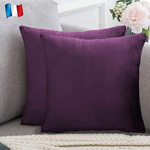 Douceur De Plumes 2er Set Aubergine Purple Samt Kissenbezug 40x40 cm Einfacher, weicher und moderner rechteckiger lila Kissenbezug für skandinavisches Wohnzimmer, Sofa (2 Auberginen) von Douceur De Plumes