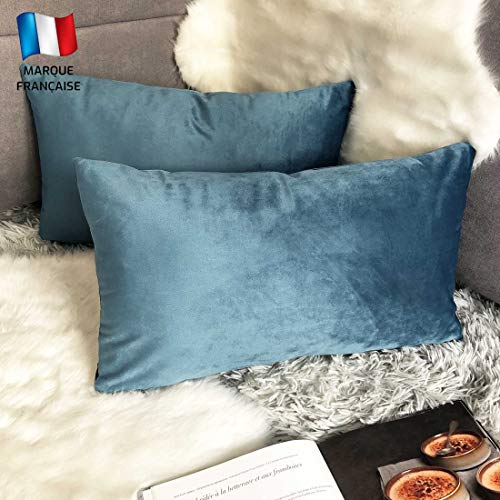 Douceur De Plumes 2er Set Blaugrün Samt 40x80 cm Kissenbezug, weicher und moderner rechteckiger Kissenbezug, skandinavisches Wohnzimmer Sofa Schlafzimmer Dekor (2 Blaugrün) von Douceur De Plumes