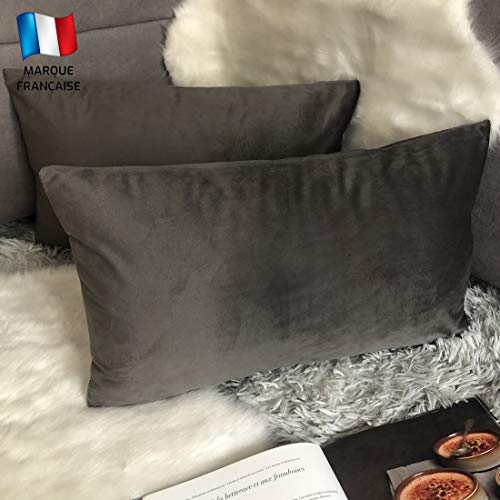 Douceur De Plumes 2er Set Dunkelgrau Samt 30x50 cm Dekorativer Kissenbezug, Weicher Moderner Rechteckiger Kissenbezug, Skandinavisches Wohnzimmer Dekor Sofa Schlafzimmer Bettboden (2 Dunkelgrau) von Douceur De Plumes