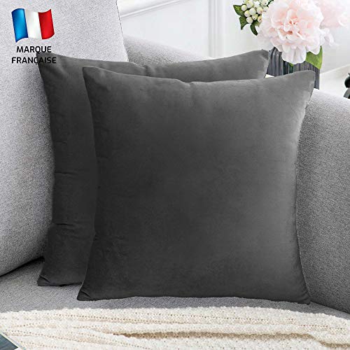 Douceur De Plumes 2er Set Dunkelgrau Samt 50x50 cm Dekorativer Kissenbezug, Weicher Moderner Rechteckiger Kissenbezug, Skandinavisches Wohnzimmer Dekor Sofa Schlafzimmer Bettboden (2 Dunkelgrau) von Douceur De Plumes
