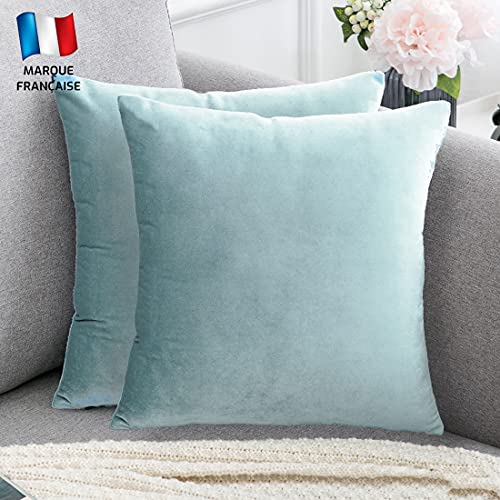 Douceur De Plumes 2er Set Helles Himmelblau Samt 60x60 cm Kissenbezug, weicher und moderner rechteckiger Kissenbezug, skandinavisches Wohnzimmer Sofa Schlafzimmer Dekor (2 Helles Himmelblau) von Douceur De Plumes