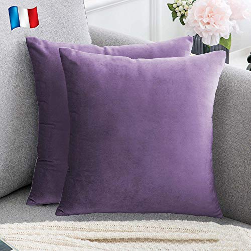 Douceur De Plumes 2er Set Lavendel lila Samt 40x40 cm Dekorativer Kissenbezug, Weicher Moderner Rechteckiger, Skandinavisches Wohnzimmer Dekor Sofa Schlafzimmer Bettboden (2 Lavendel lila) von Douceur De Plumes