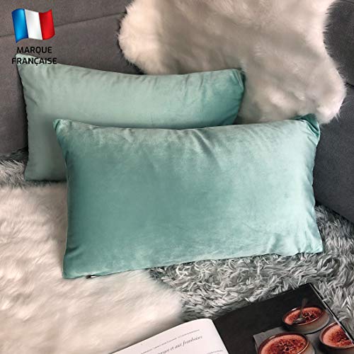 Douceur De Plumes 2er Set Wassergrüner Samt 40x80 cm Dekorativer Kissenbezug, weicher und moderner rechteckiger türkisfarbener Kissenbezug Skandinavisches Wohnzimmersofa (2 Wassergrün) von Douceur De Plumes