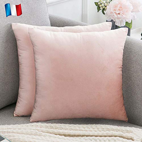 Douceur De Plumes 2er Set puderrosa Samt Kissenbezug 40x40 cm, Soft Modern Rectangular Kissenbezug für skandinavisches Wohnzimmer, Pink Sofa (2 Pudriges Rosa) von Douceur De Plumes