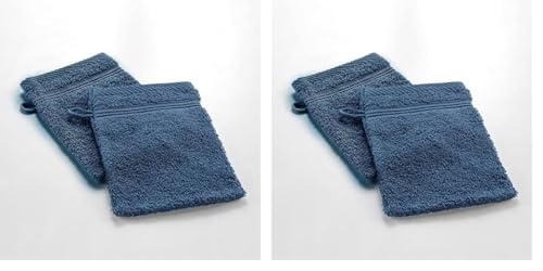 Douceur d'Intérieur, 2 Waschhandschuhe (15 x 21 cm), Saphir, Frottee, einfarbig (Packung mit 2) von Douceur d'Intérieur