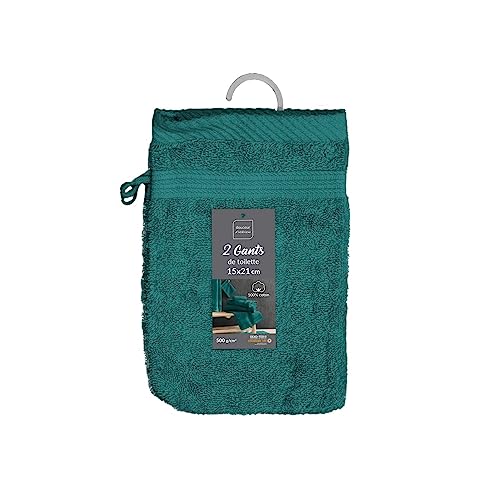 Douceur d'Intérieur, 2 Waschhandschuhe (15 x 21 cm), Smaragd, Frottee, einfarbig von Douceur d'Intérieur