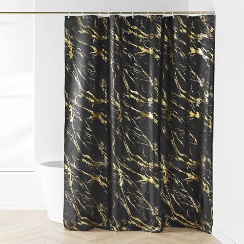 Douceur d'Intérieur, Duschvorhang mit Haken (180 x 200 cm) Aquamarbe, Schwarz/Gold, Polyester, metallic Bedruckt von Douceur d'Intérieur
