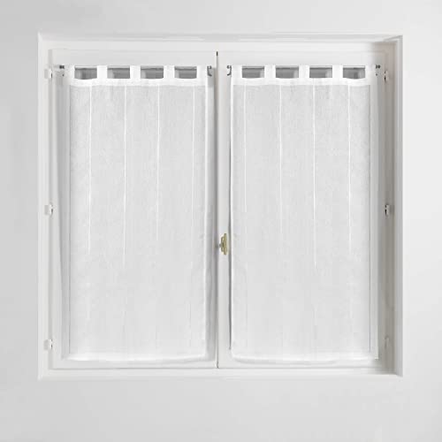 Douceur d'Intérieur, Fenster-Gardinen, mit Schlaufen, Krepp-Gewebe, Polyester/Chenille-Fasern, Polyester, weiß, 90x60 cm von Douceur d'Intérieur