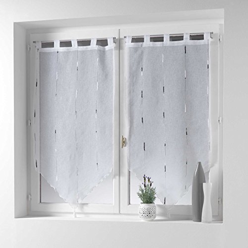 Douceur d'Intérieur, Fenster-Gardinen, mit Schlaufen und Troddel, aus Polyester-Chenille, Polyester, grau, 2x90x60 cm von Douceur d'Intérieur