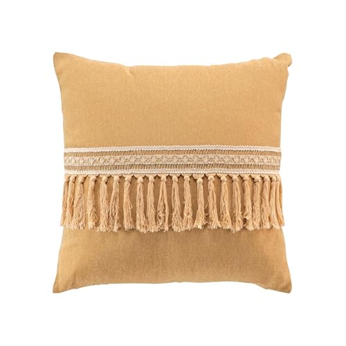 Douceur d'Intérieur, Janara Kissen, Abnehmbarer Bezug, 45 x 45 cm, Ocker, Polycotton, einfarbig und Jute von Douceur d'Intérieur