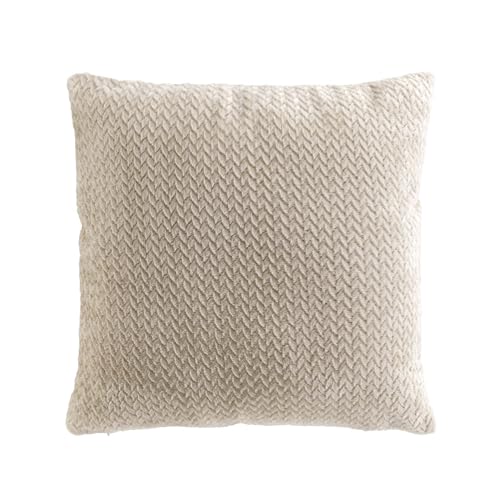 Douceur d'Intérieur, Kissen mit abnehmbarem Bezug (45 x 45 cm), Flanell, Beige, Relief, einfarbig von Douceur d'Intérieur
