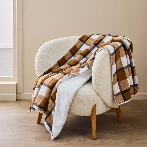 Douceur d'Intérieur, Plaid (125 x 150 cm), Schottenmuster, Kamel, Schottenkaro und Sherpa von Douceur d'Intérieur