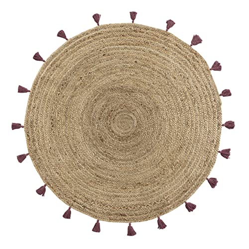 Douceur d'Intérieur, Teppich, rund, Durchmesser 120 cm, Shira, Bordeaux, Jute, mit Pompons von Douceur d'Intérieur