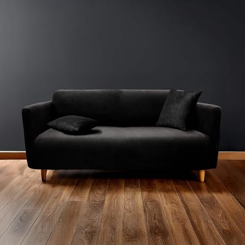 Douceur d'Intérieur, Sofabezug, dehnbar, (225 x 245 x 60 cm), Sacha, schwarz, Polyester, geprägt von Douceur d'Intérieur