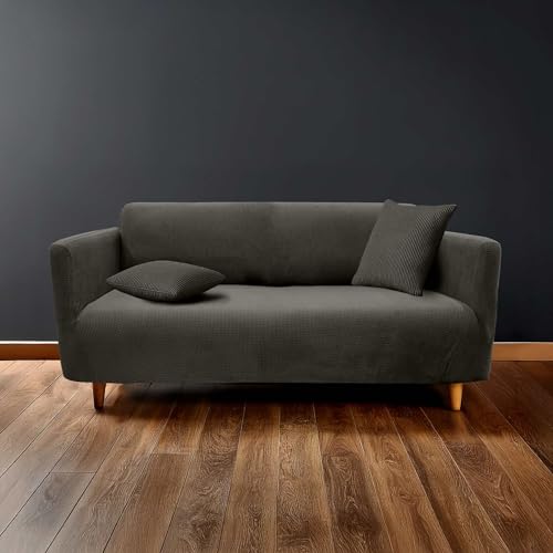 Douceur d'Intérieur, Sofabezug, dehnbar, 225 x 245 x 60 cm, Sacha, anthrazit, Polyester, geprägt von Douceur d'Intérieur