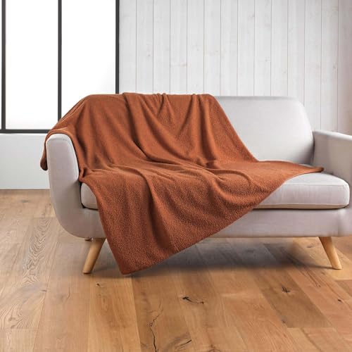 Douceur d'Intérieur Wooly Decke (180 x 220 cm), Terracotta, einfarbig, Bouclé-Stoff von Douceur d'Intérieur
