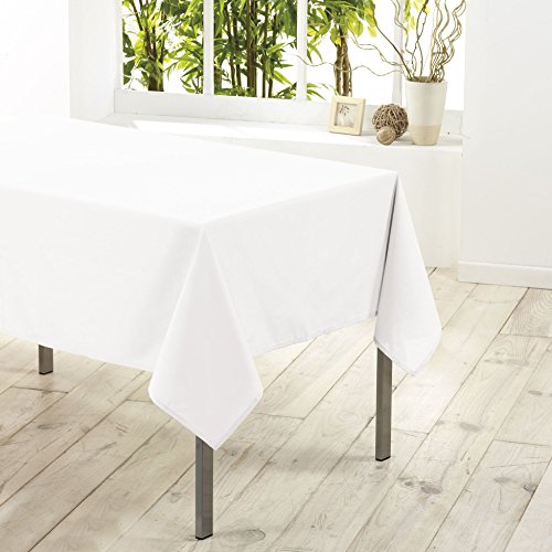 Douceur d'Intérieur - 1720218, Tischdecke Rechteckige, 140 X 300 cm, Essentiel, Polyester Unifarben, Weiss, 1er Pack von Douceur d'Intérieur