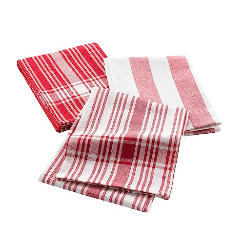 Douceur d'Intérieur Bayado 3 Geschirrtücher (50 x 70 cm), Rot, gewebte Baumwolle von Douceur d'Intérieur