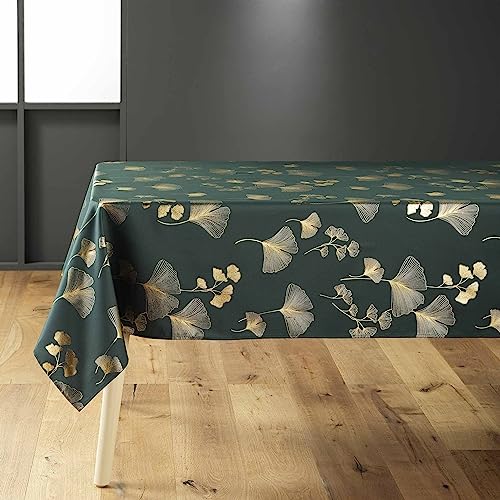 Douceur d'Intérieur Bloomy Tischdecke, rechteckig (150 x 240 cm), Grün/Gold, Polyester mit Metallic-Druck von Douceur d'Intérieur