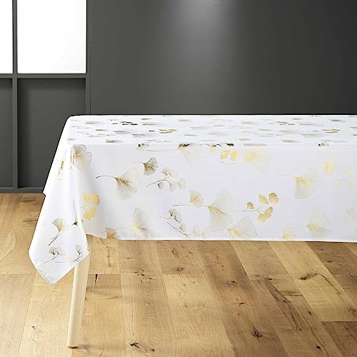 Douceur d'Intérieur Bloomy Tischdecke, rechteckig (150 x 240 cm), Weiß/Gold, Polyester mit Metallic-Druck von Douceur d'Intérieur