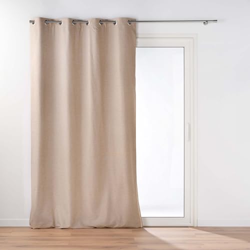 Douceur d‘Intérieur Coverline Ösenvorhang mit abnehmbarem Innenfutter (140 x 260 cm), Beige, wärmedämmend und 100% verdunkelnd von Douceur d'Intérieur