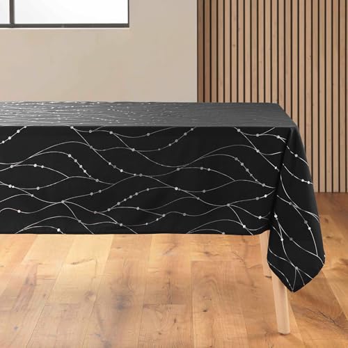 Douceur d'Intérieur Firmament Tischdecke, rechteckig (140 x 240 cm), Schwarz/Silber, Bedruckte Mikrofaser von Douceur d'Intérieur