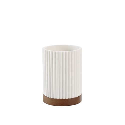 Douceur d'Intérieur Niagara Becher (Durchmesser 8 x 10,8 cm), Weiß, Polyresin und Akazie von Douceur d'Intérieur