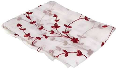 Douceur d'Intérieur, 1 Paar Gardinen mit Schlaufen (2 x 60 x 120 cm), kleine Blume, Weiß/Rot, Voile, sandgestrahlt, Bestickt von Douceur d'Intérieur