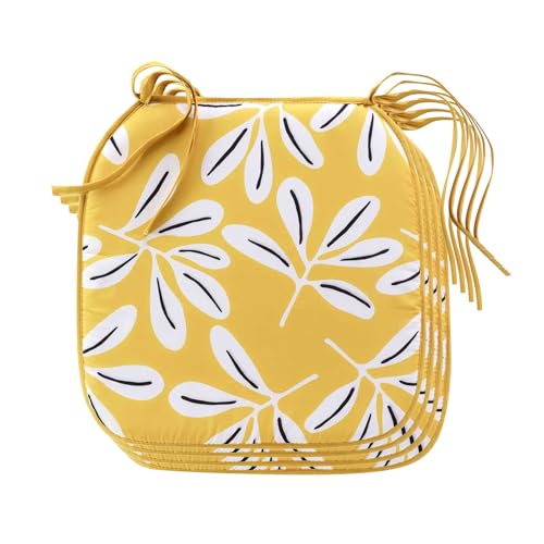 Douceur d'Intérieur Sandy 4er-Set Stuhlauflagen (38 x 38 x 1,8 cm), Gelb, Bedruckte Mikrofaser von Douceur d'Intérieur