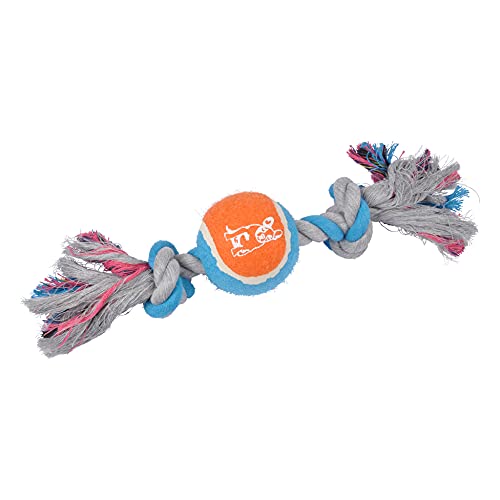 Douceur d'Intérieur Spielzeug Seil 2 Knoten mit Tennisball 30 cm orange blau grau von Douceur d'Intérieur