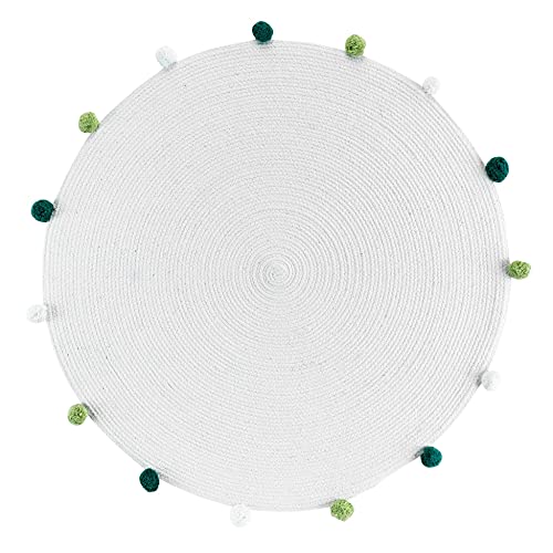 Douceur d'Intérieur Teppich rund + Pompons (0) 90 cm Polycotton Uni Pompomparty weiß/grün von Douceur d'Intérieur