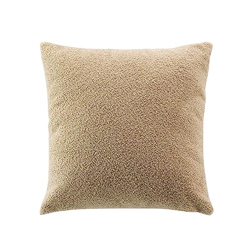 Douceur d'Intérieur Wooly Kissen mit abziehbarem Bezug (45 x 45 cm), Beige, einfarbig, Bouclette-Stoff von Douceur d'Intérieur