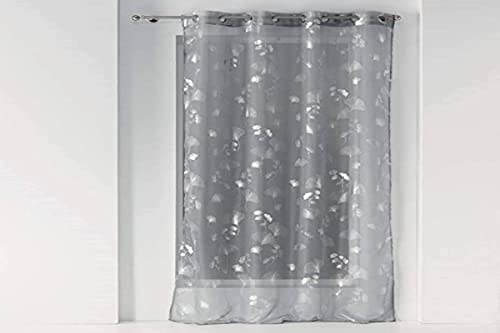 Douceur d'Intérieur Ösenvorhang, 140 x 240 cm, Voile, Bedruckt, metallic Bloomy, Grau/silberfarben von Douceur d'Intérieur