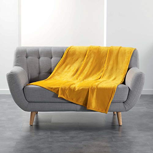 DOUCEUR D'INTERIEUR Flanou Polyester Plaid, gelb, 125 x 150 cm von Douceur d'Intérieur