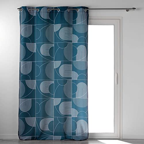 Douceur d'Intérieur Ösenvorhang, 140 x 280 cm, Polyester, Bedruckt, Skizzenmotiv, Blau von Douceur d'Intérieur