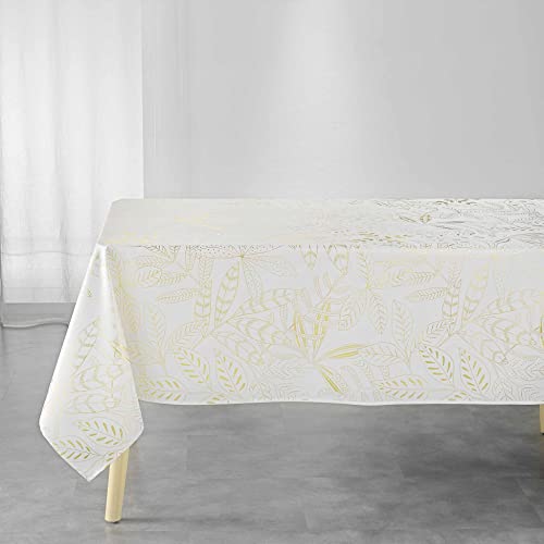 Douceur d'Intérieur, Belflor Tischdecke, rechteckig, 150 x 300 cm, Weiß/Gold, Polyester, Bedruckt mit Metallic, von Douceur d'Intérieur